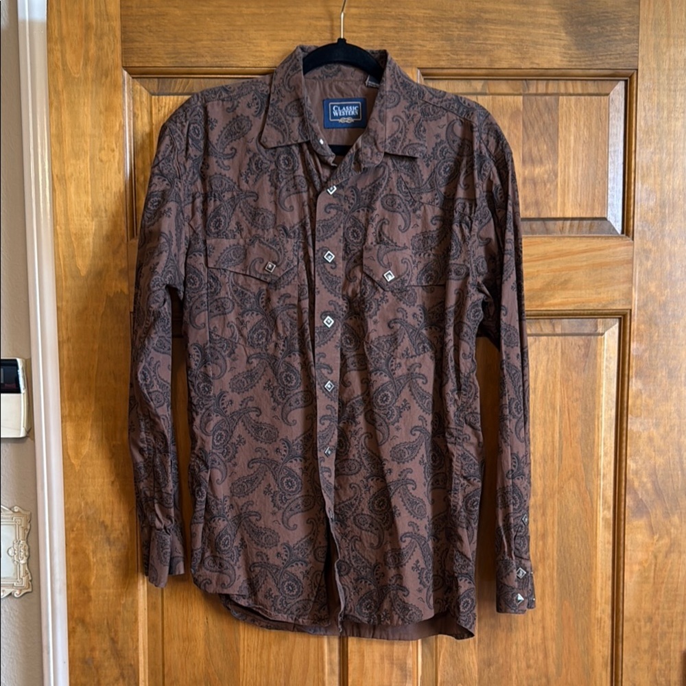 Brown Paisley Button-Up Shirt